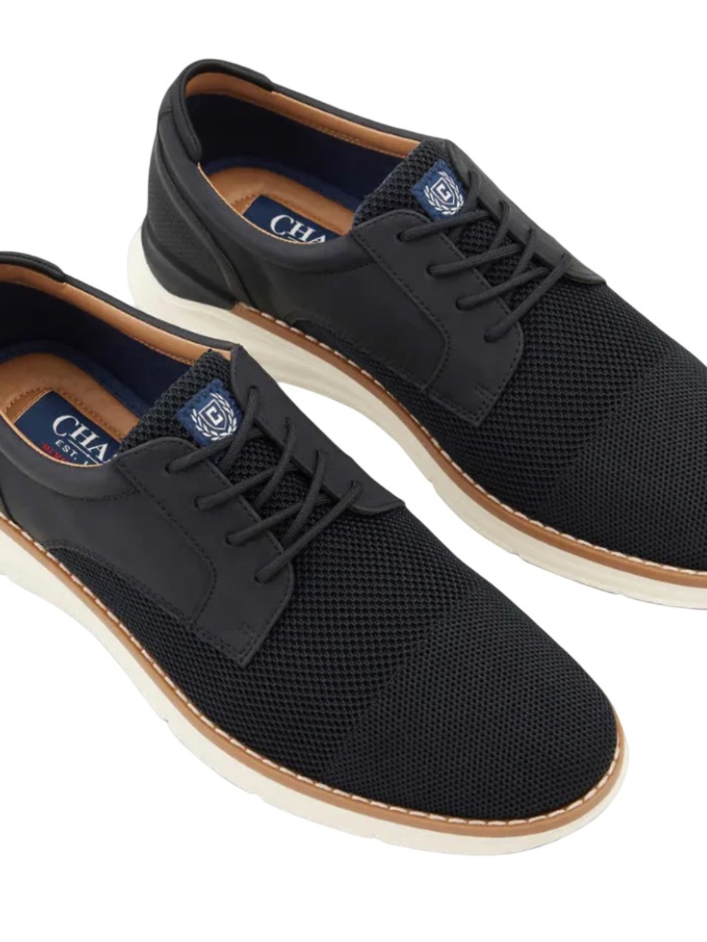 Chaps Men's Black Knit Lace-Up Oxfords with White Sole